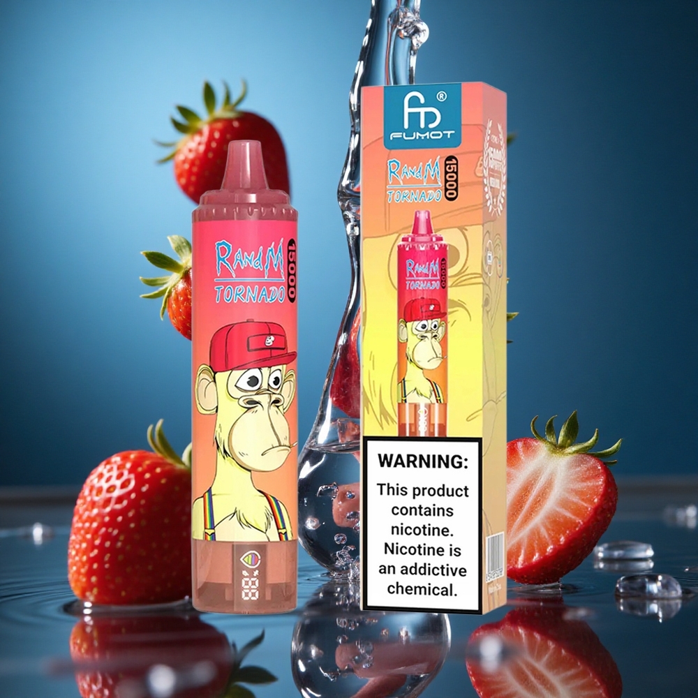 RandM Fumot Tornado 15000 Puffs Çilekli Kırmızı Boğa LCD Ekran Turkey vapes