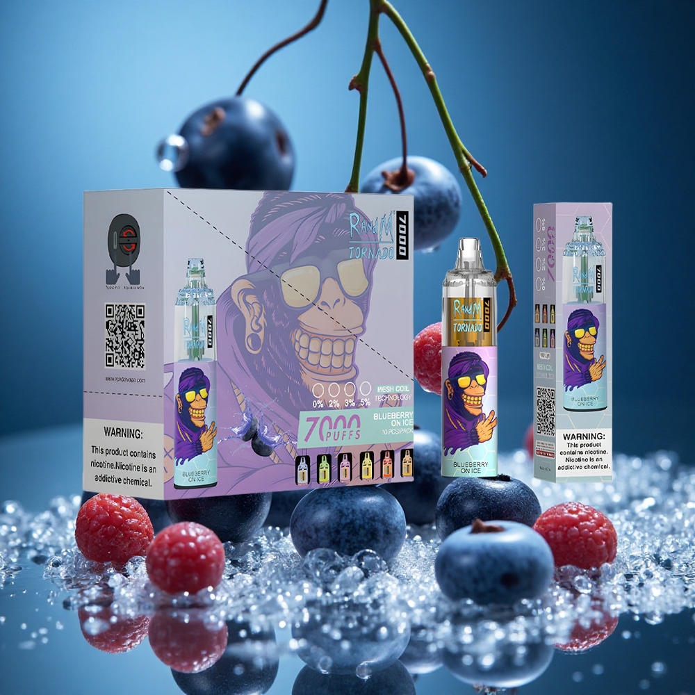 RandM Fumot Tornado 7000 Puffs Yaban Mersini Buz Kombinasyonu RGB Light Turkey vapes