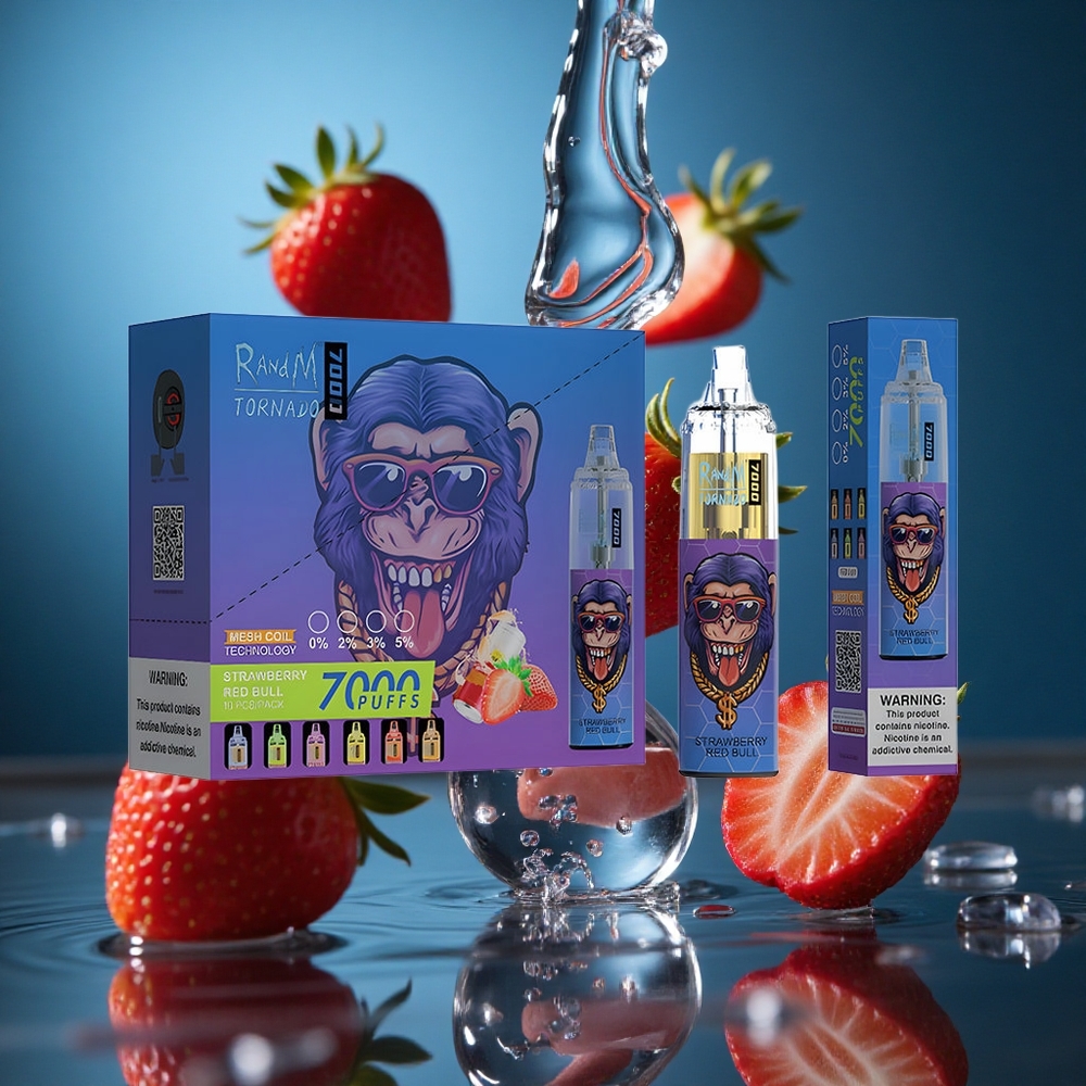 RandM Fumot Tornado 7000 Puffs Çilekli Kırmızı Boğa Türkiye vapes