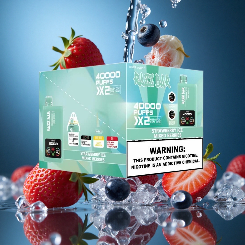 Razz Bar 40000 Puff Çilek Buzu_Karışık Meyveler Power Screen Display Turkey vapes
