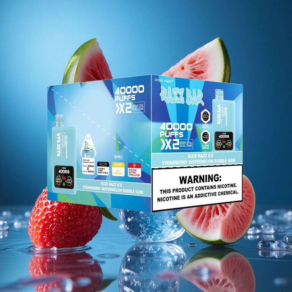 Razz Bar 40000 Puffs Mavi Ahududu Buz-Çilek Karpuz Balon Şeker Turkey vapes